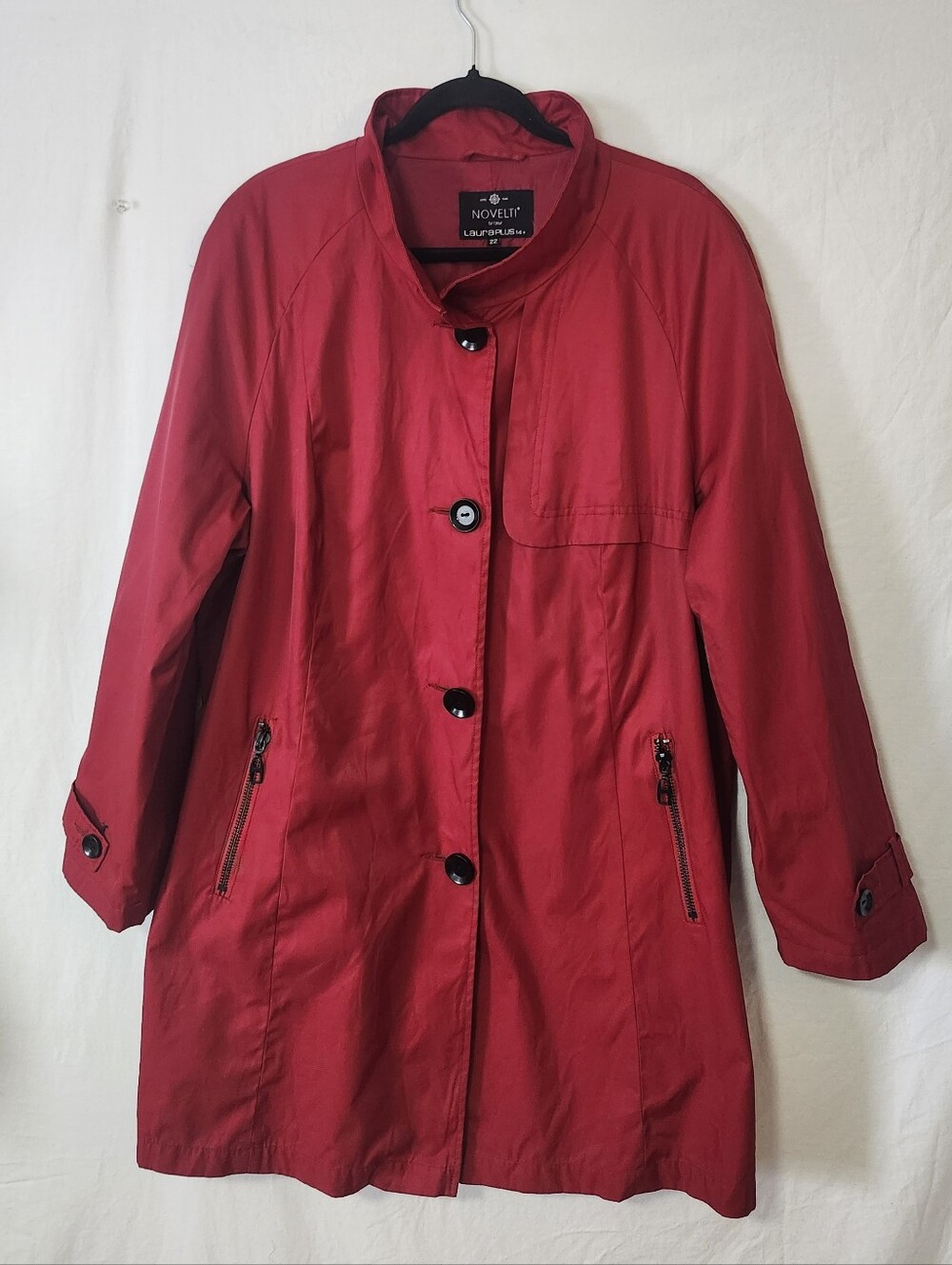 Laura Red Women's Lined Trench Coat With Front Zip Pockets